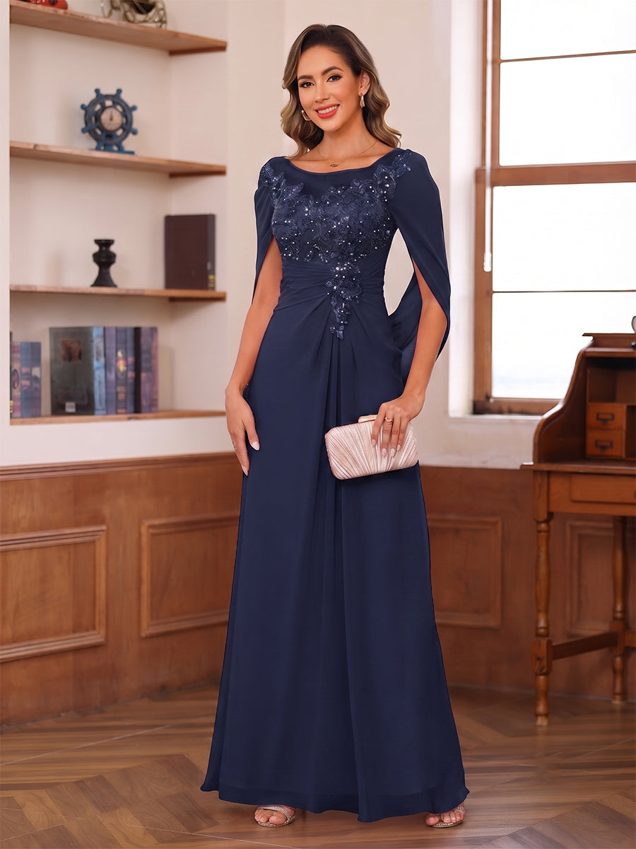 Isaline navy blue front view mother of the bride dress