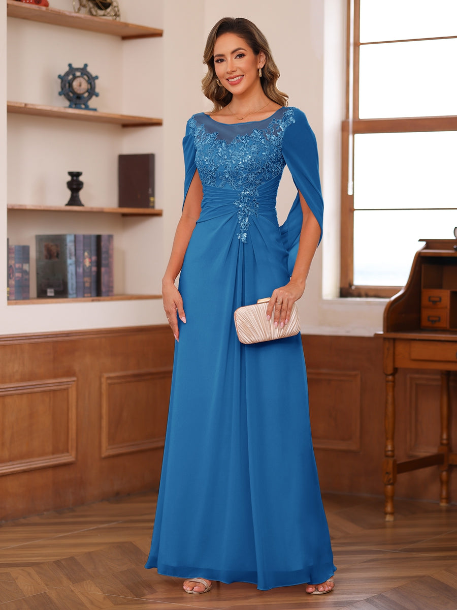 Isaline ocean blue front view mother of the bride dress