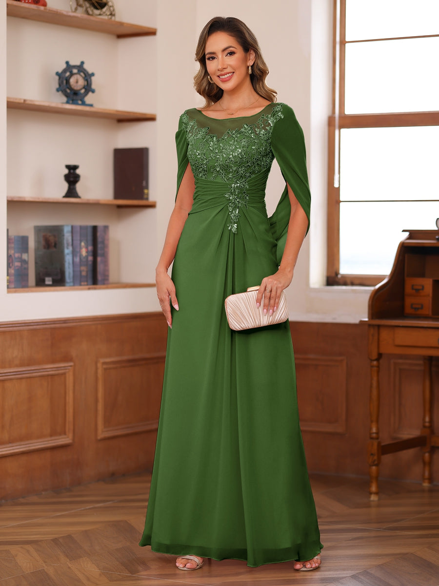 Isaline olive green front view mother of the bride dress
