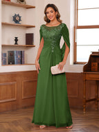 Isaline olive green front view mother of the bride dress