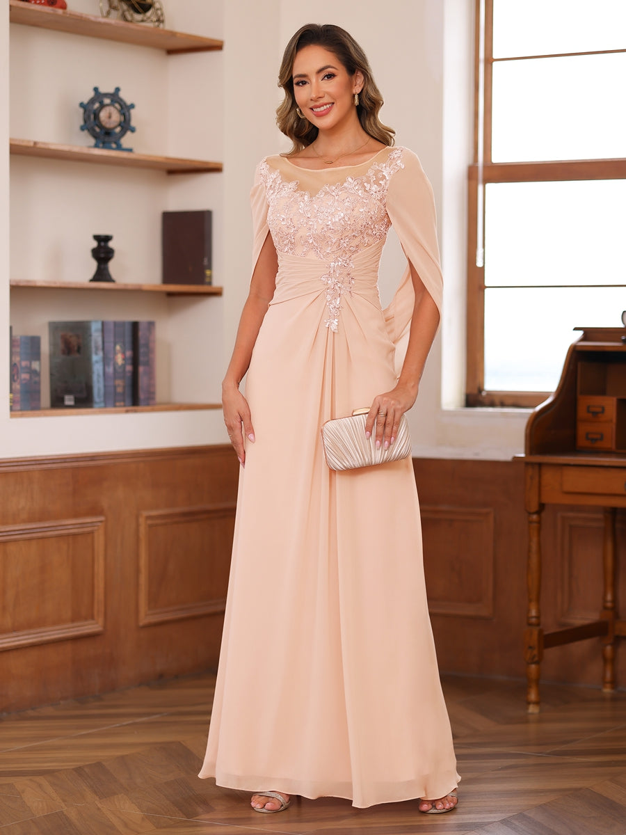 Isaline peach front view mother of the bride dress