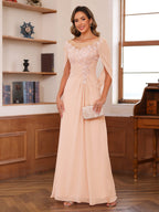 Marguerite Wren Peach front view mother of the bride dress