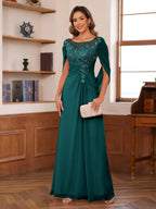 Marguerite Wren Peacock front view mother of the bride dress