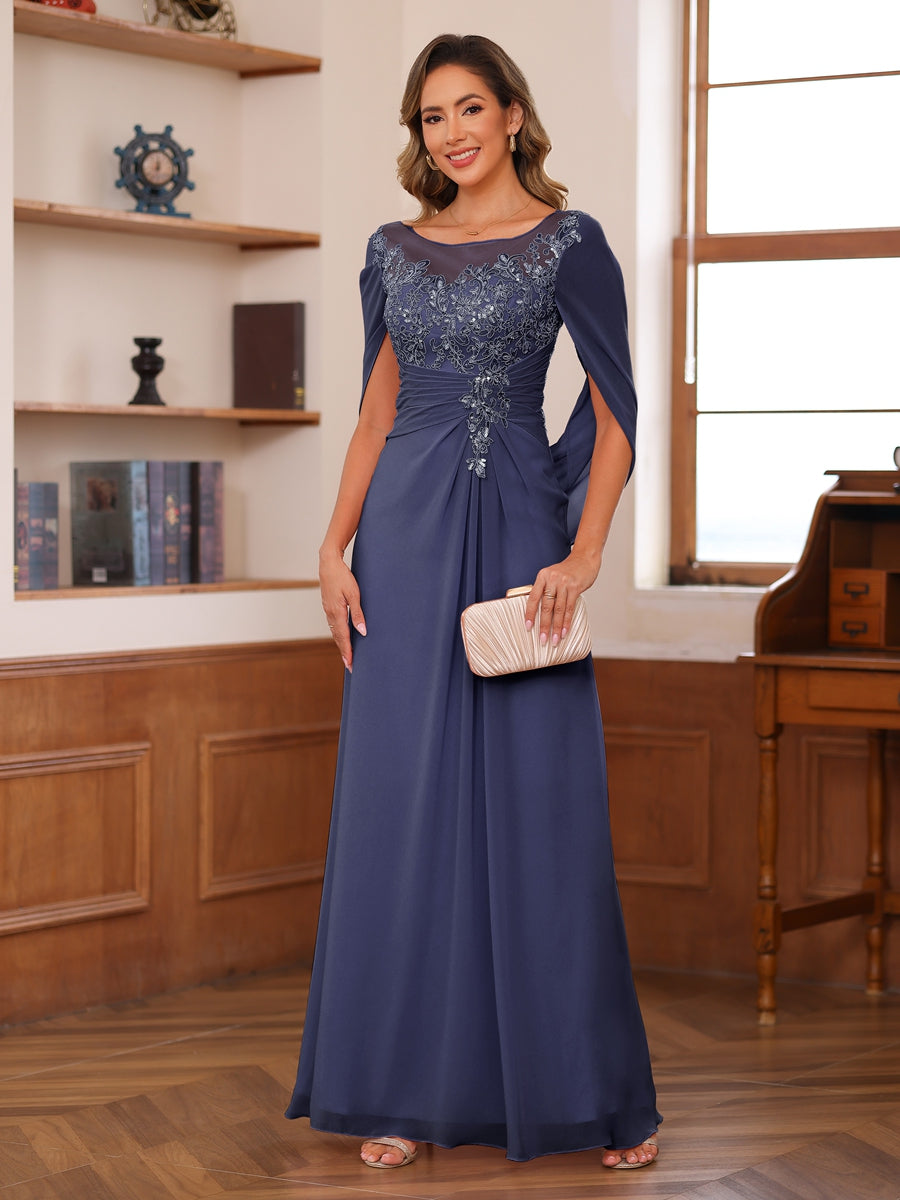 Marguerite Wren Dusty Blue back view mother of the bride dress