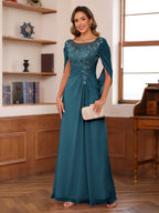 Isaline teal front view mother of the bride dress