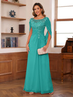Marguerite Wren Turquoise back view mother of the bride dress
