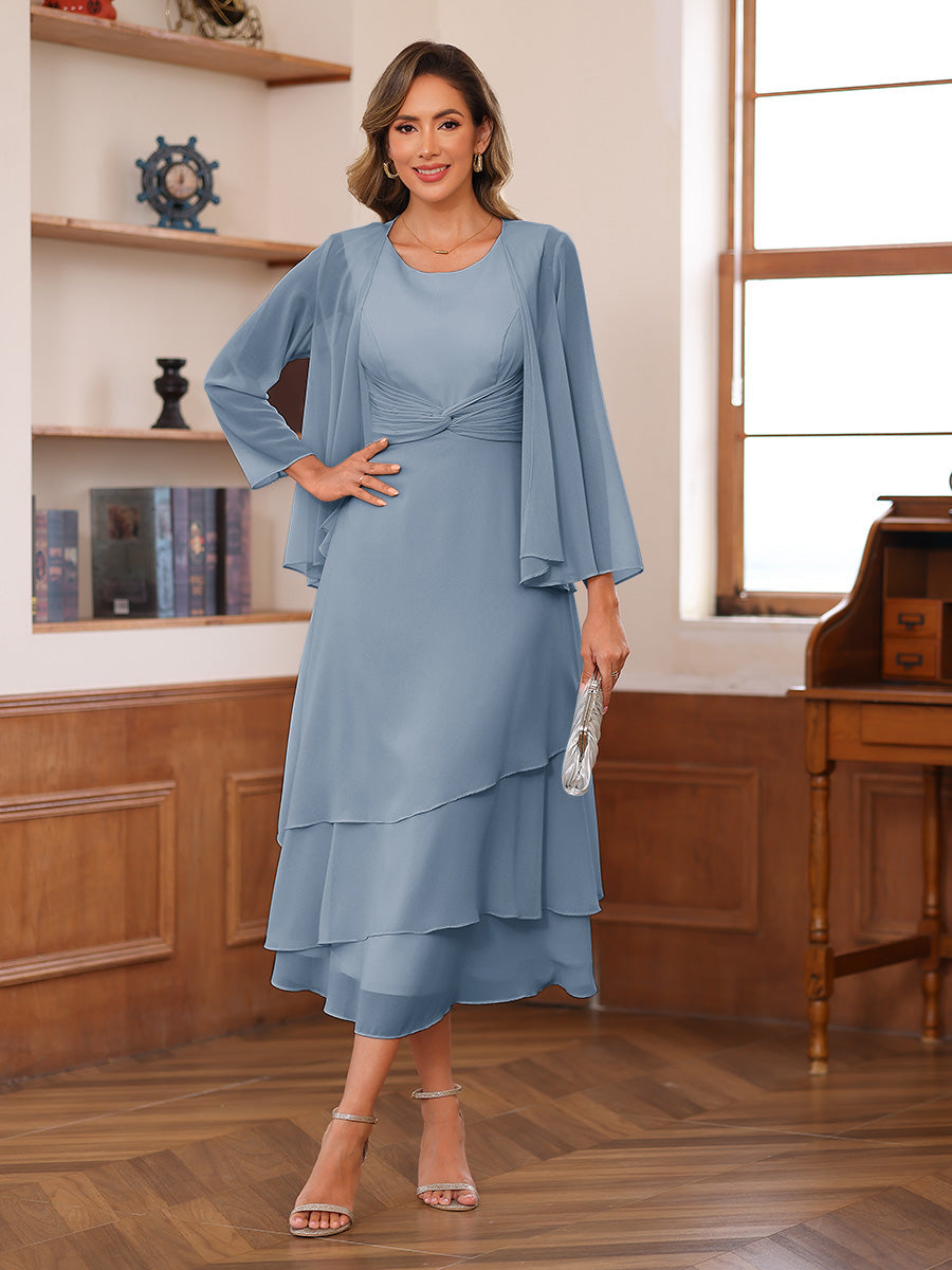 Wrenley Dusty Blue front view wedding guest dress