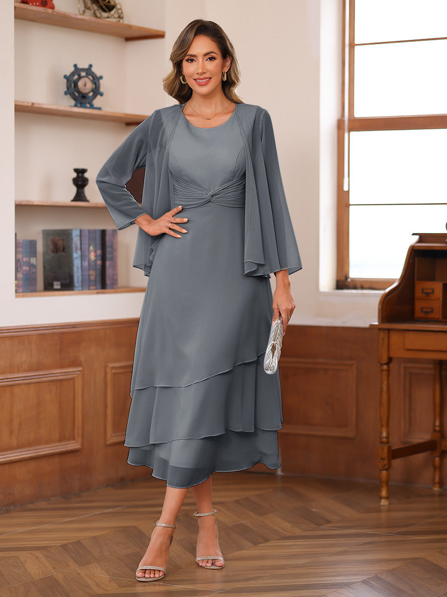Wrenley Grey front view wedding guest dress