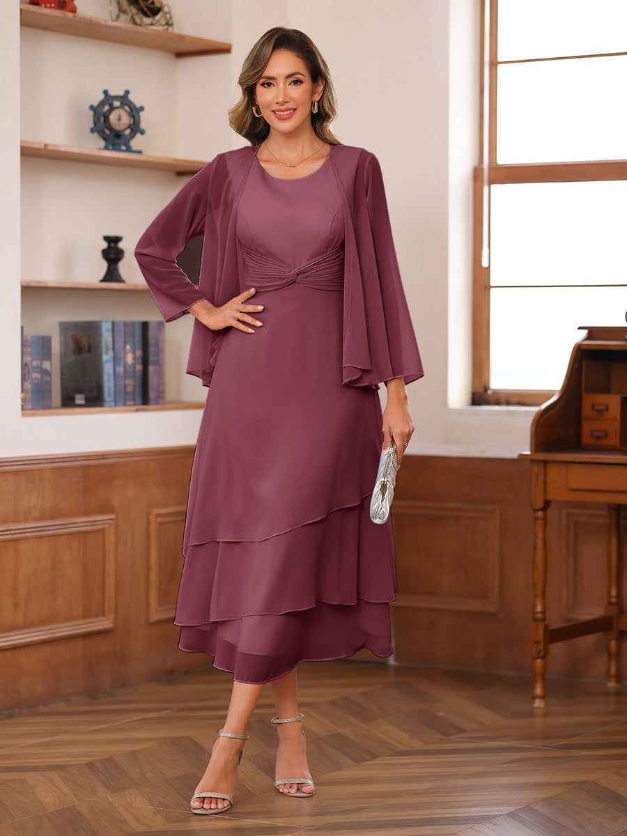Wrenley Plum front view wedding guest dress