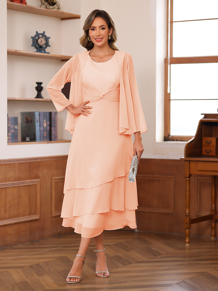 Wrenley Peach front view wedding guest dress