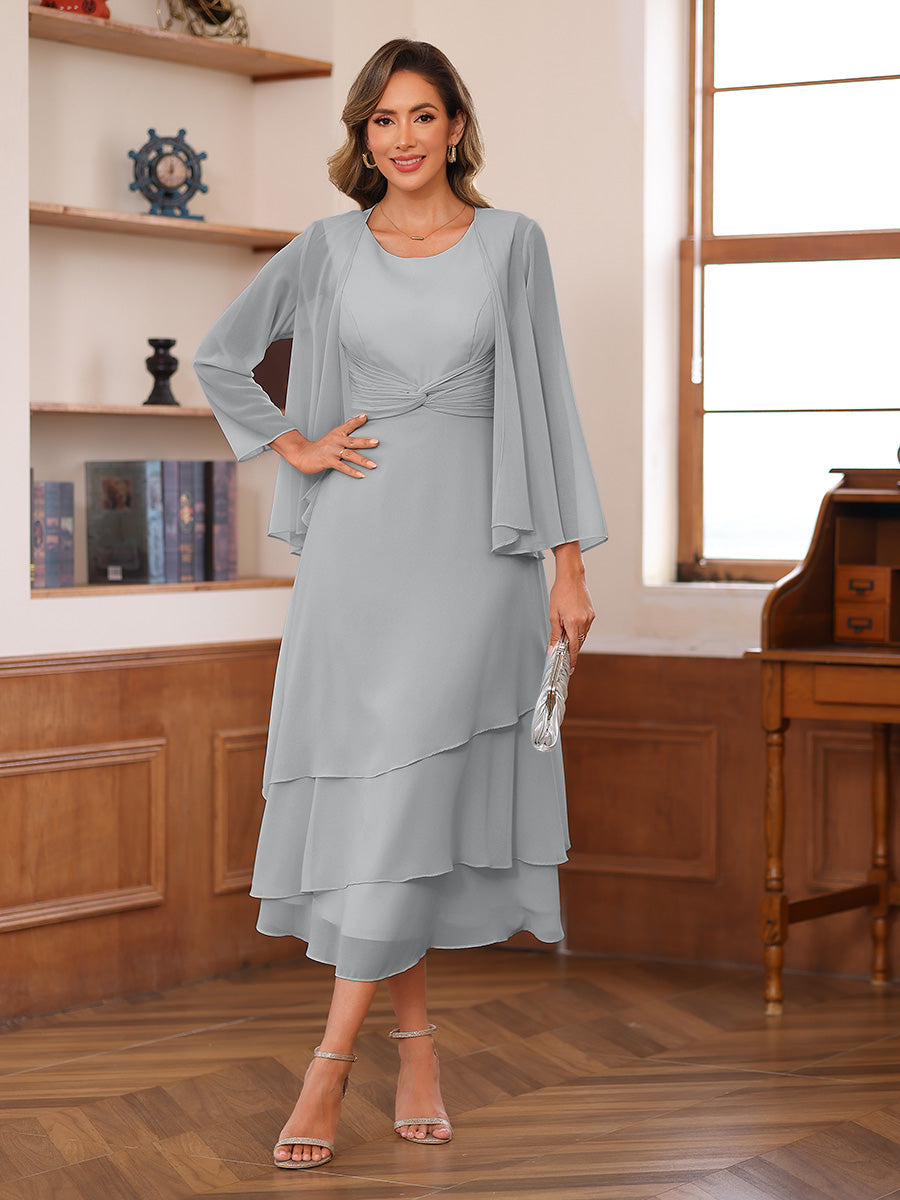 Wrenley Silver front view wedding guest dress