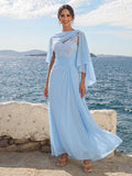 Opaline Sky Blue front view wedding guest dress