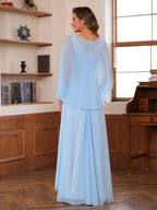Opaline Sky Blue back view wedding guest dress