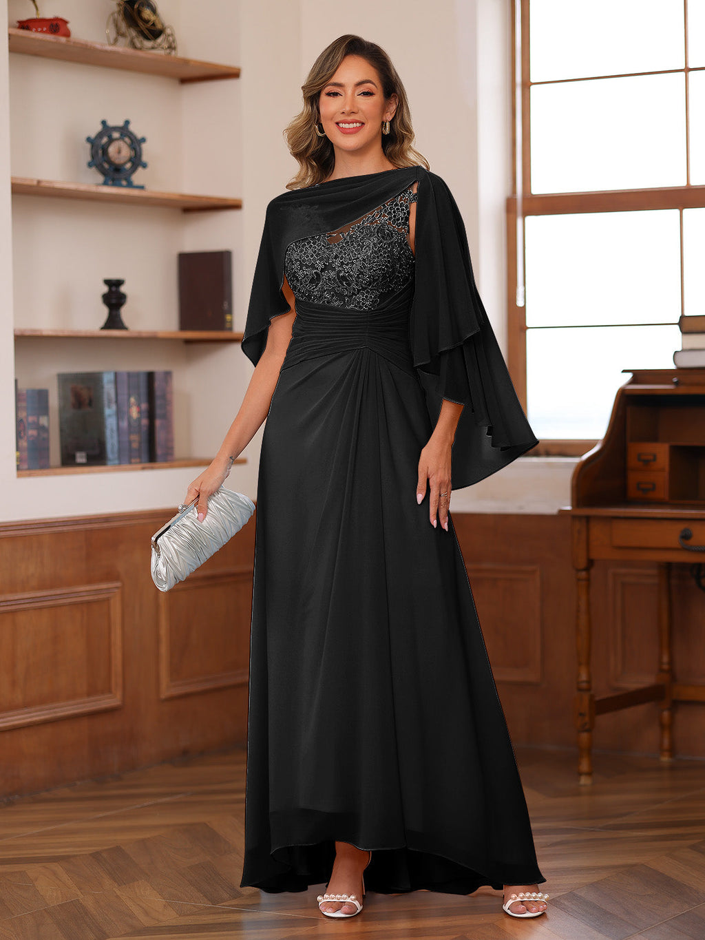 Opaline Black front view wedding guest dress