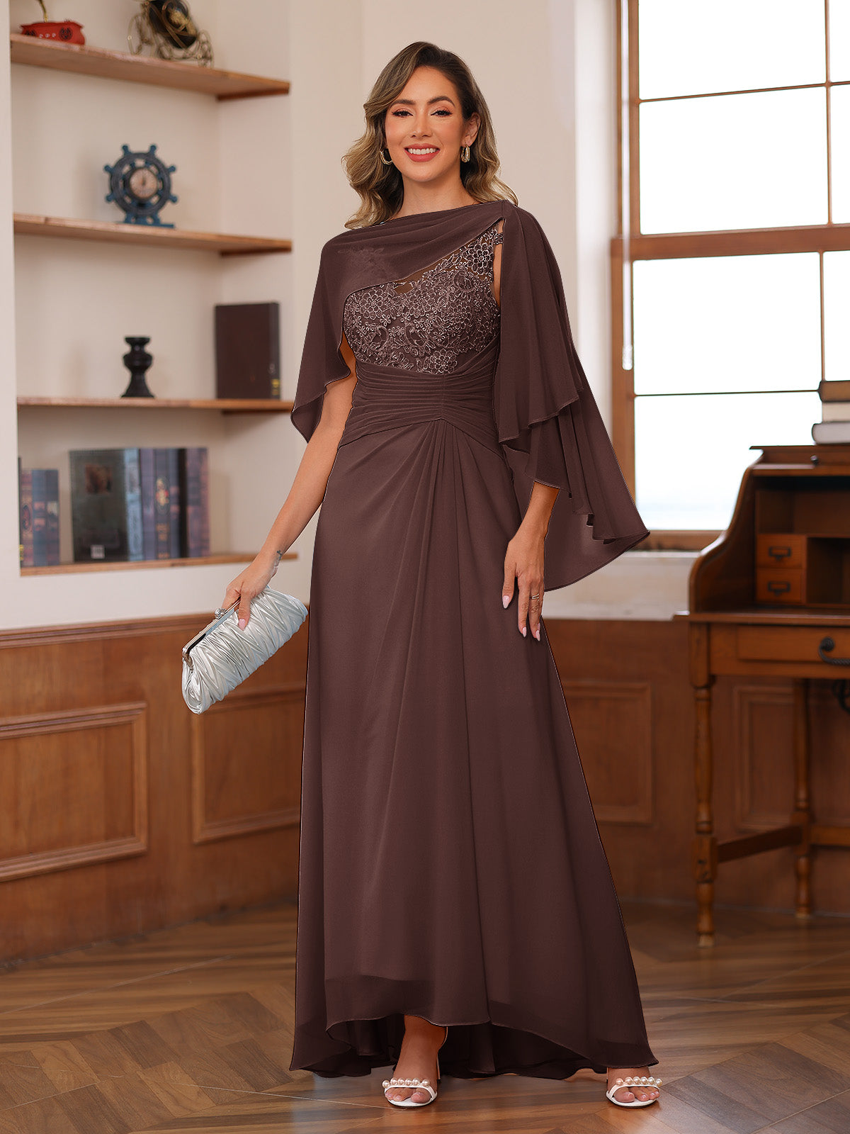 Opaline Brown front view wedding guest dress