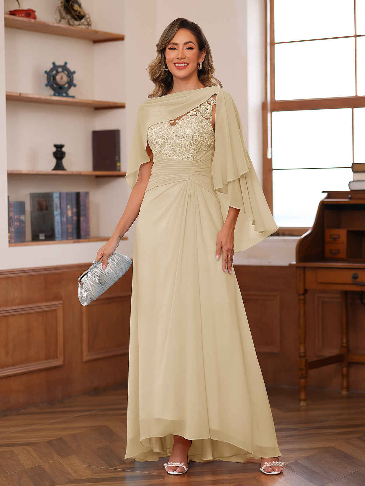 Opaline Champagne front view wedding guest dress