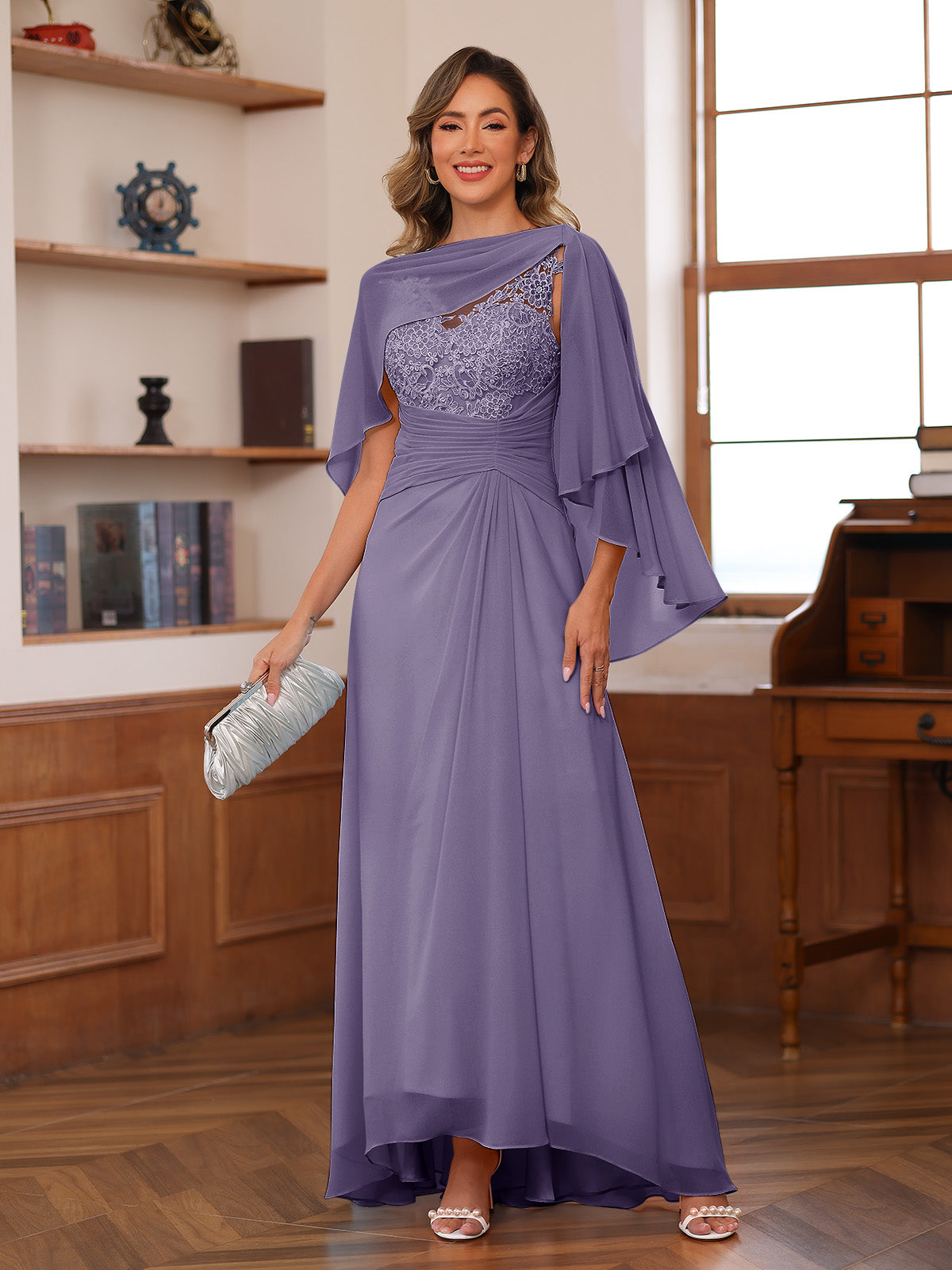 Opaline Wisteria front view wedding guest dress