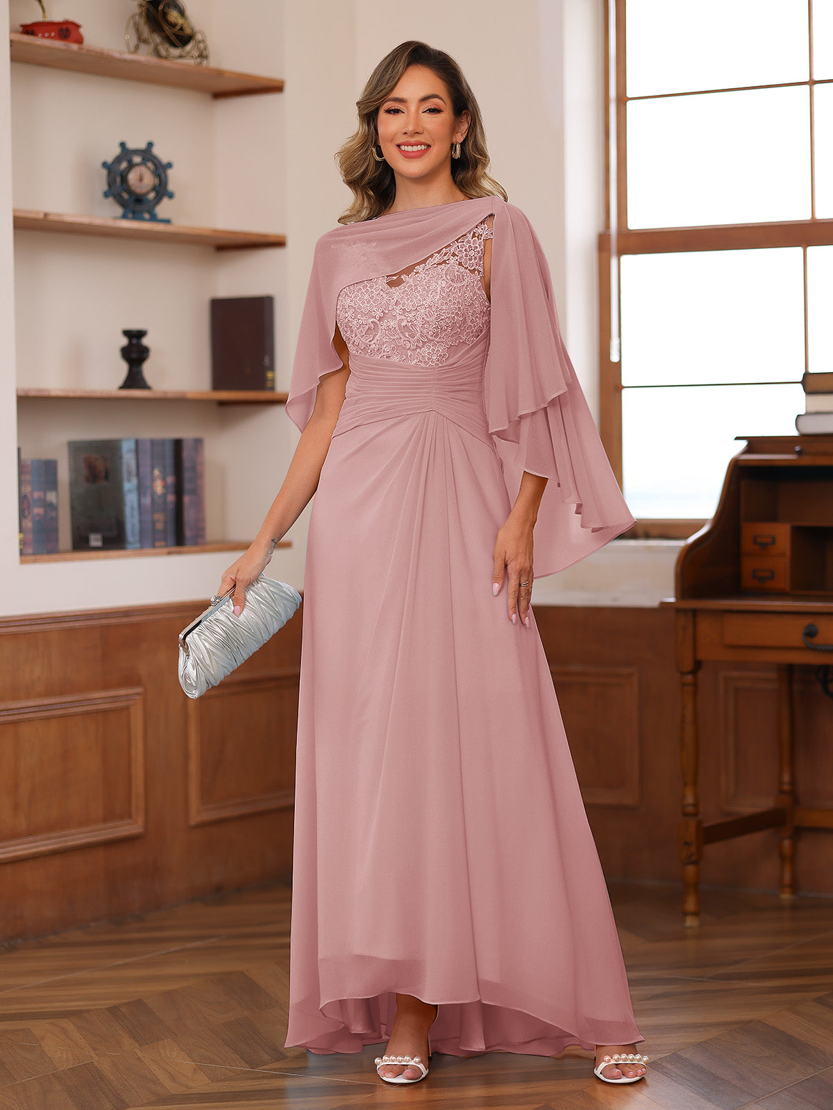 Opaline Dusty Rose back view wedding guest dress