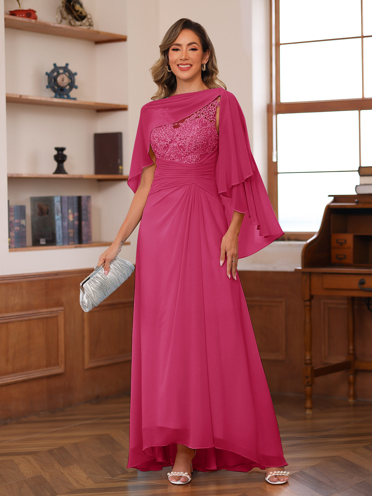 Opaline Fuchsia front view wedding guest dress