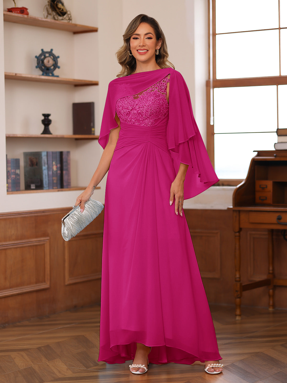 Opaline Fuchsia back view wedding guest dress