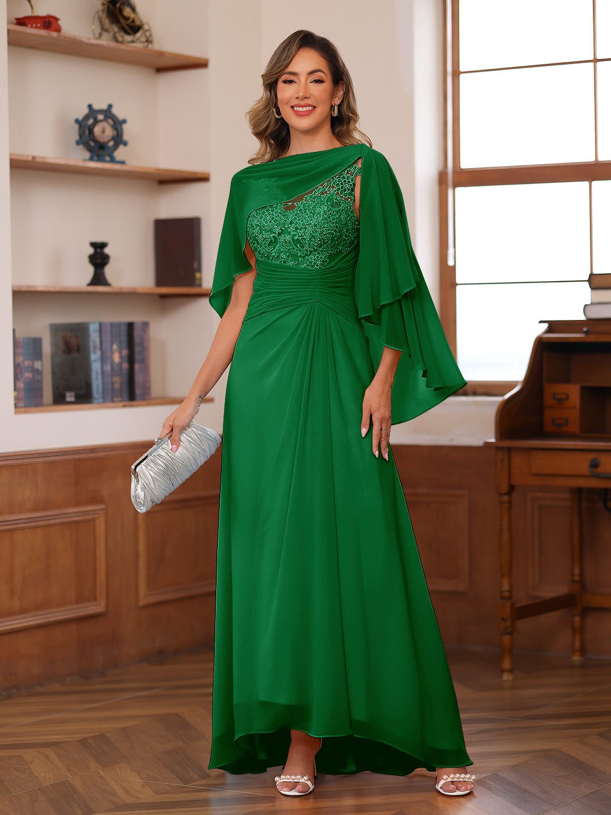 Opaline Forest Green front view wedding guest dress