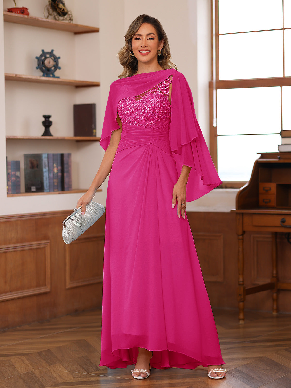 Opaline Hot Pink front view wedding guest dress