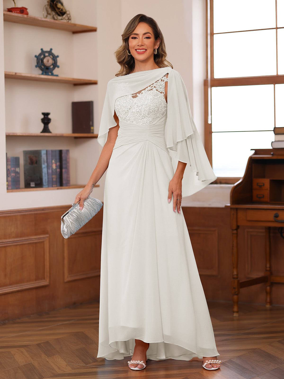 Opaline Ivory front view wedding guest dress