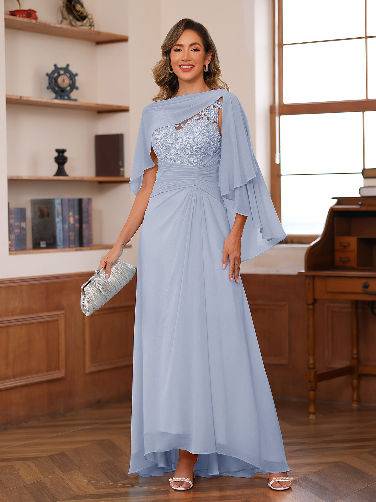 Opaline Lavender front view wedding guest dress