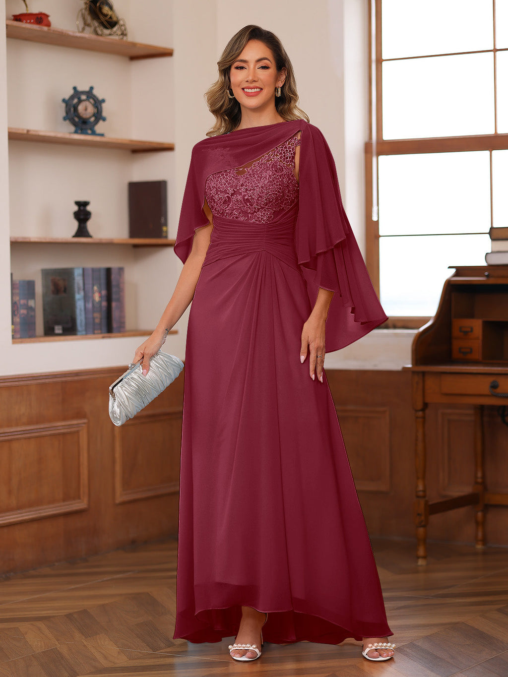 Olivia Grace Burgundy back view mother of the bride dress