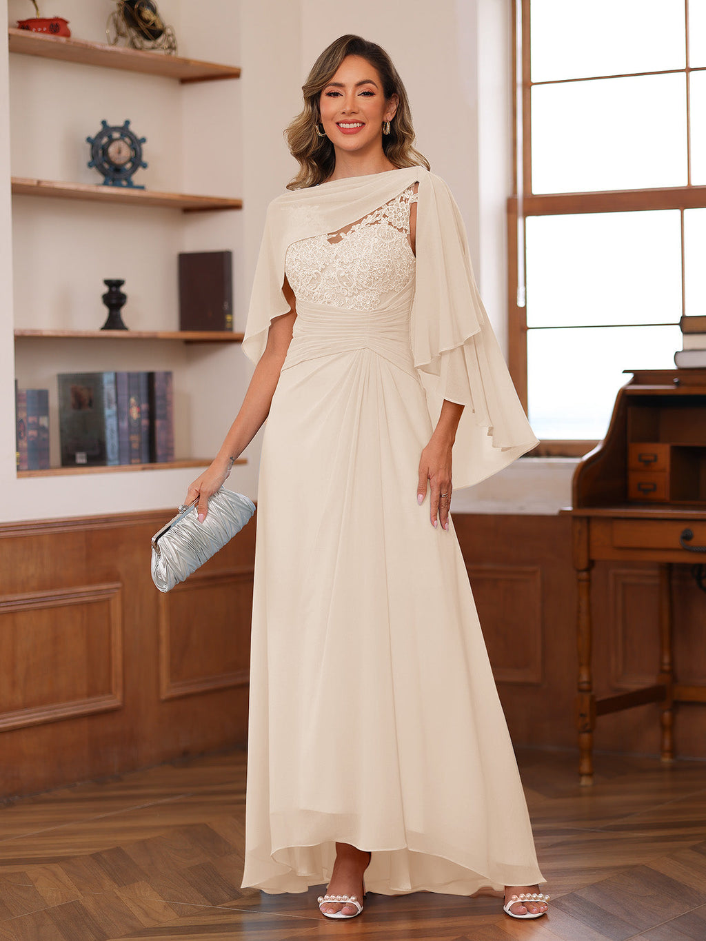 Opaline Champagne back view wedding guest dress