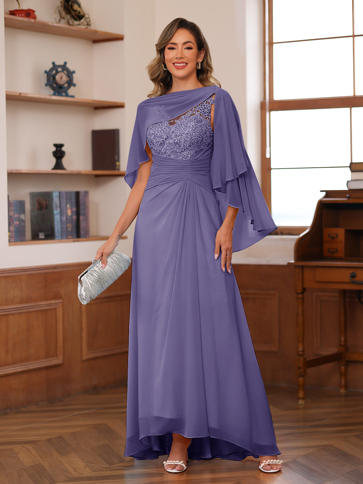 Opaline Lilac front view wedding guest dress