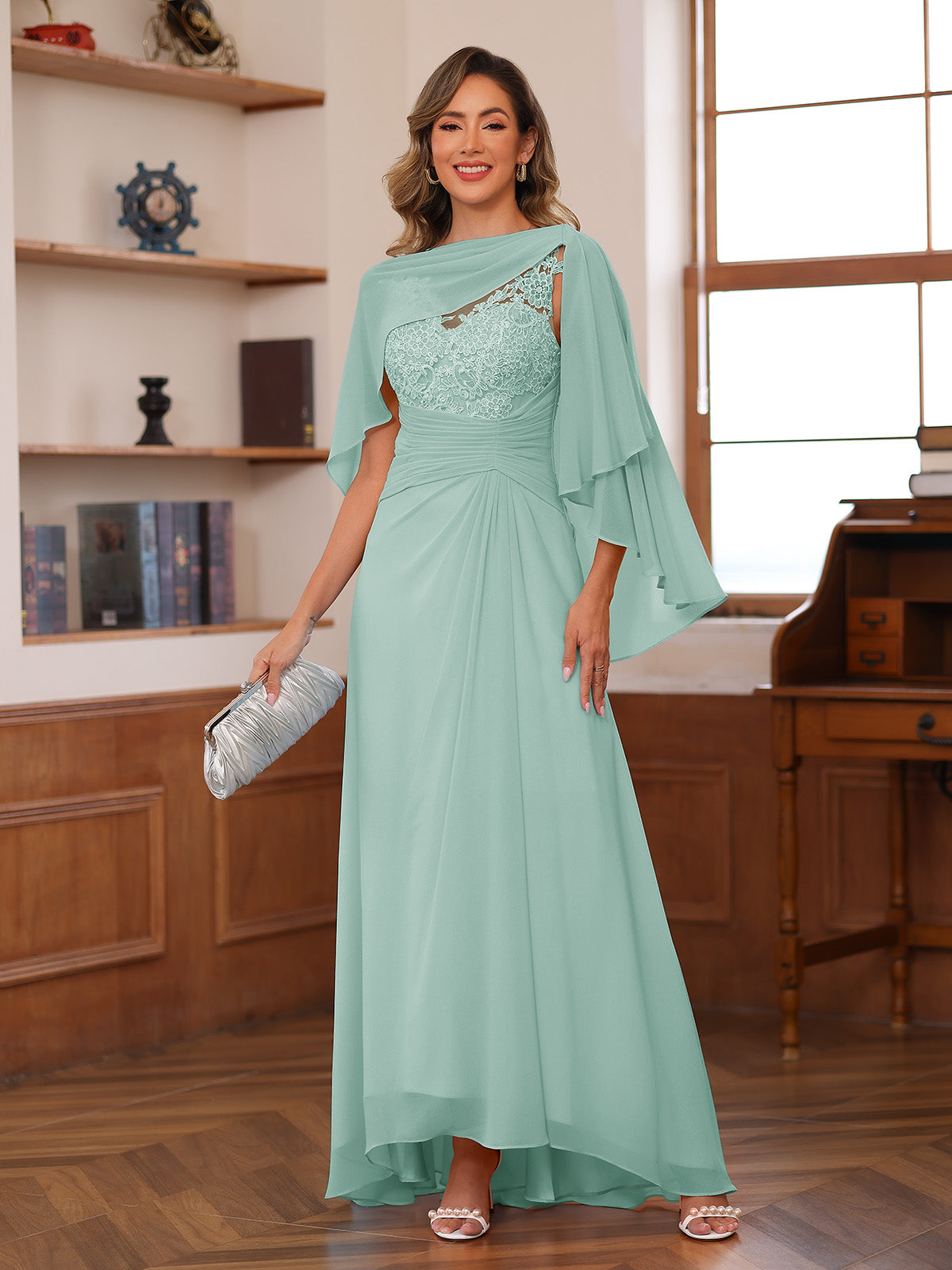 Opaline Pool Blue front view wedding guest dress