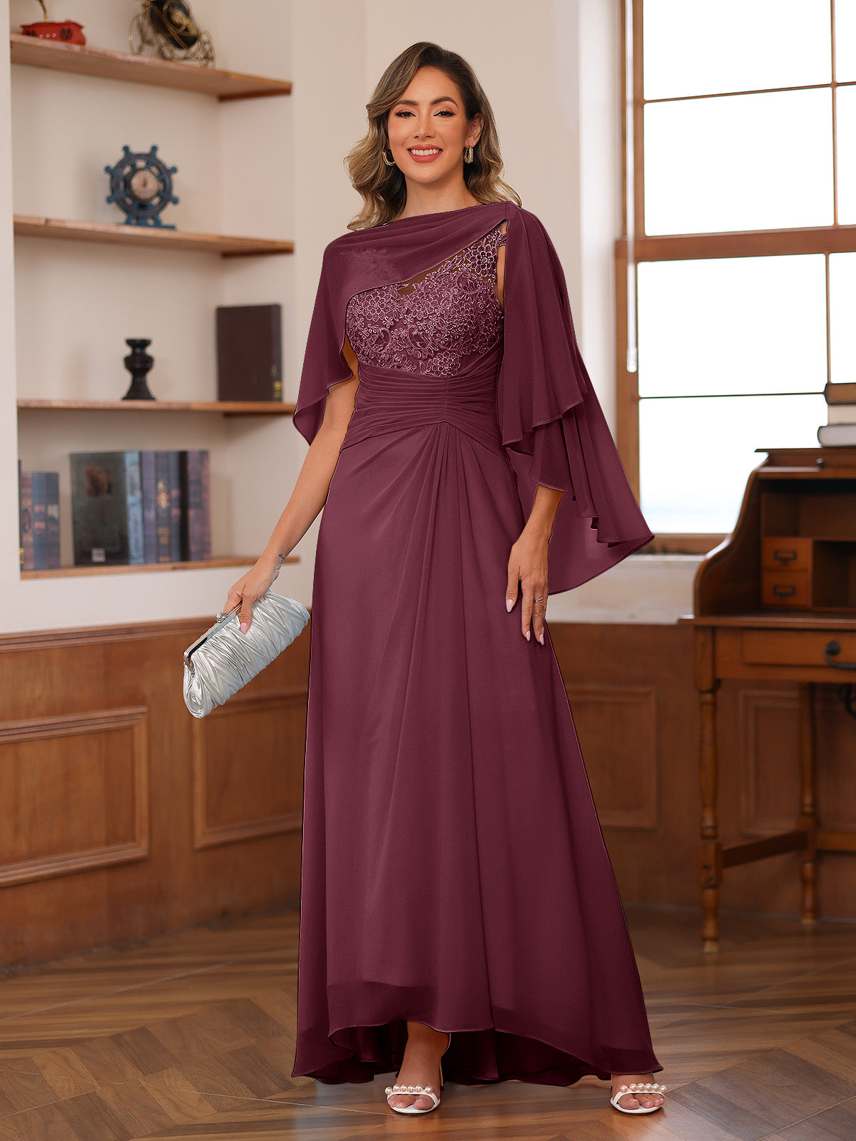 Olivia Grace Plum front view mother of the bride dress
