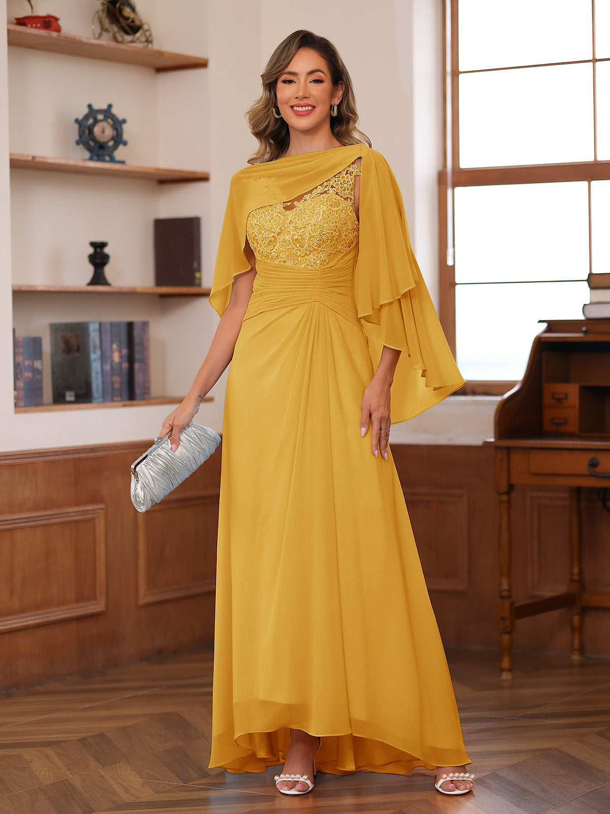 Opaline Gold back view wedding guest dress