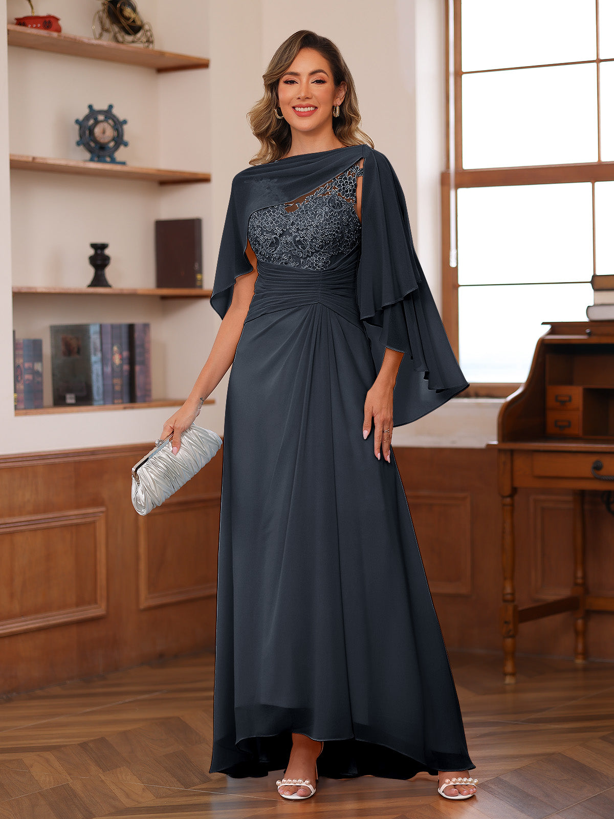 Olivia Grace Navy Blue front view mother of the bride dress