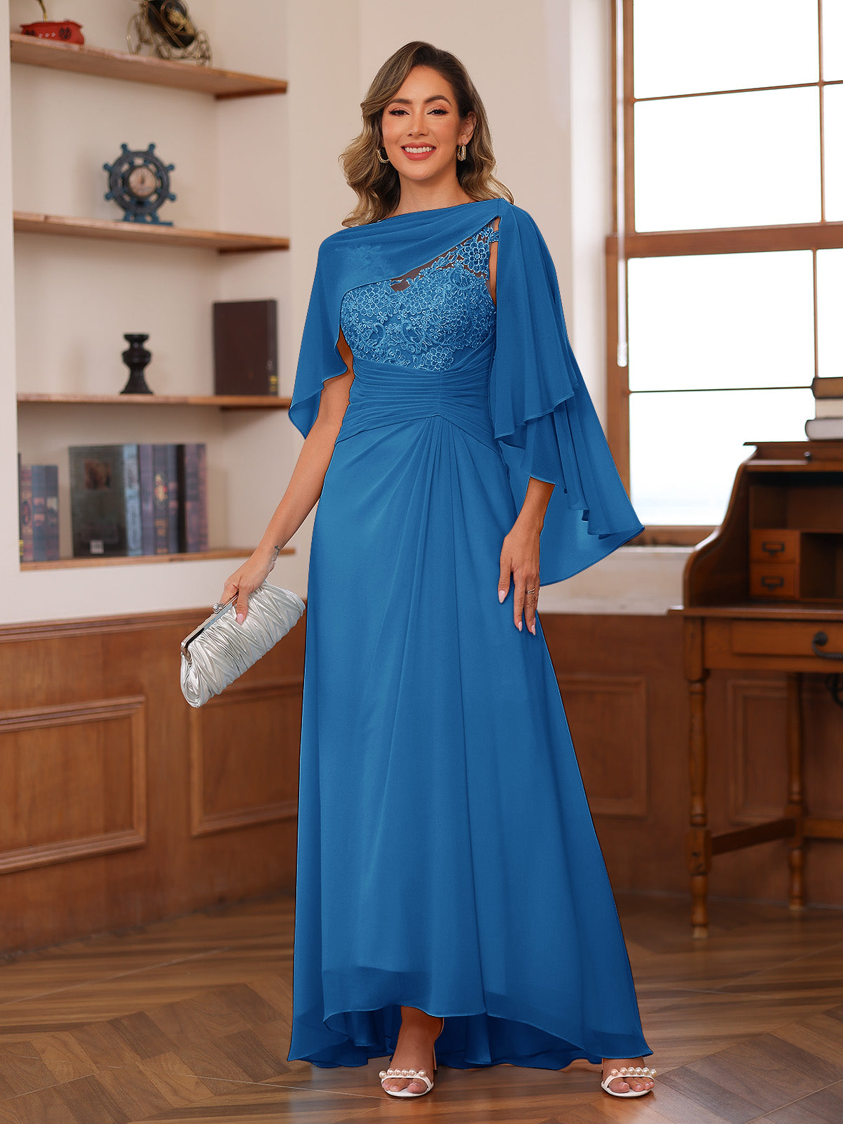 Olivia Grace Ocean Blue front view mother of the bride dress