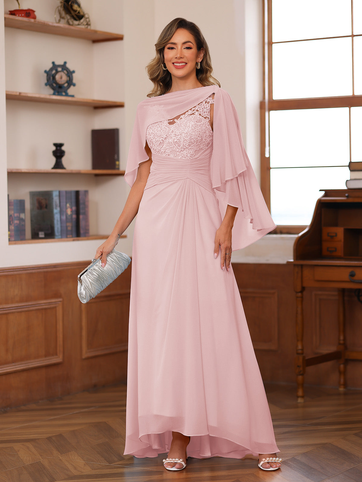 Opaline Pearl Pink back view wedding guest dress