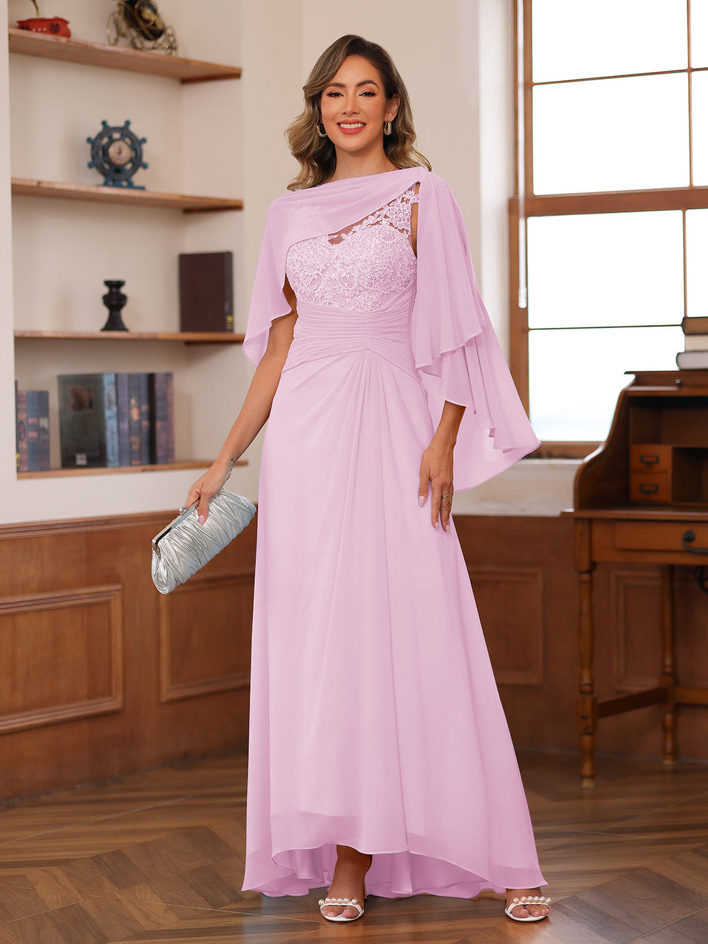 Olivia Grace Rose Pink front view mother of the bride dress