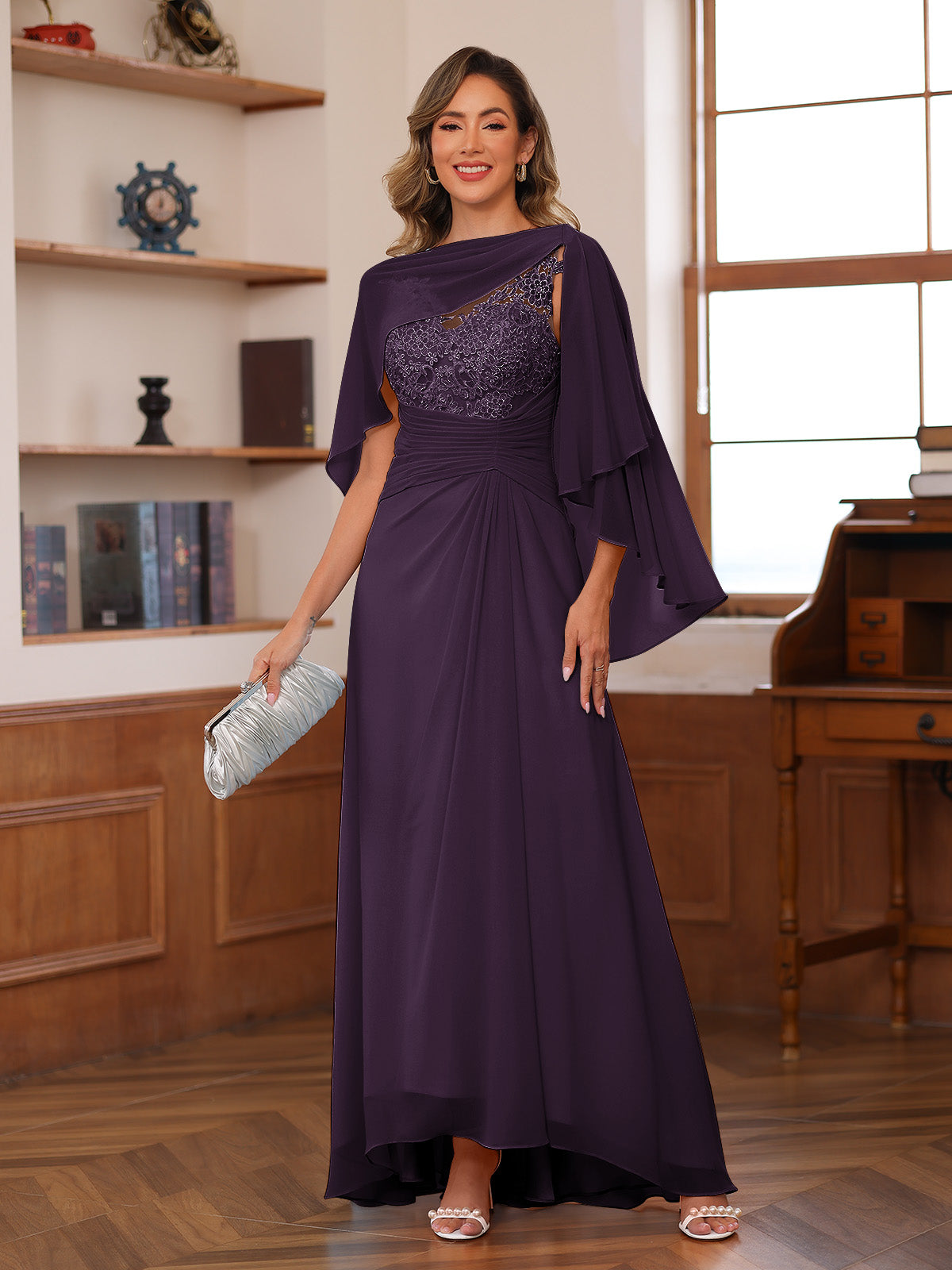 Olivia Grace Plum back view mother of the bride dress