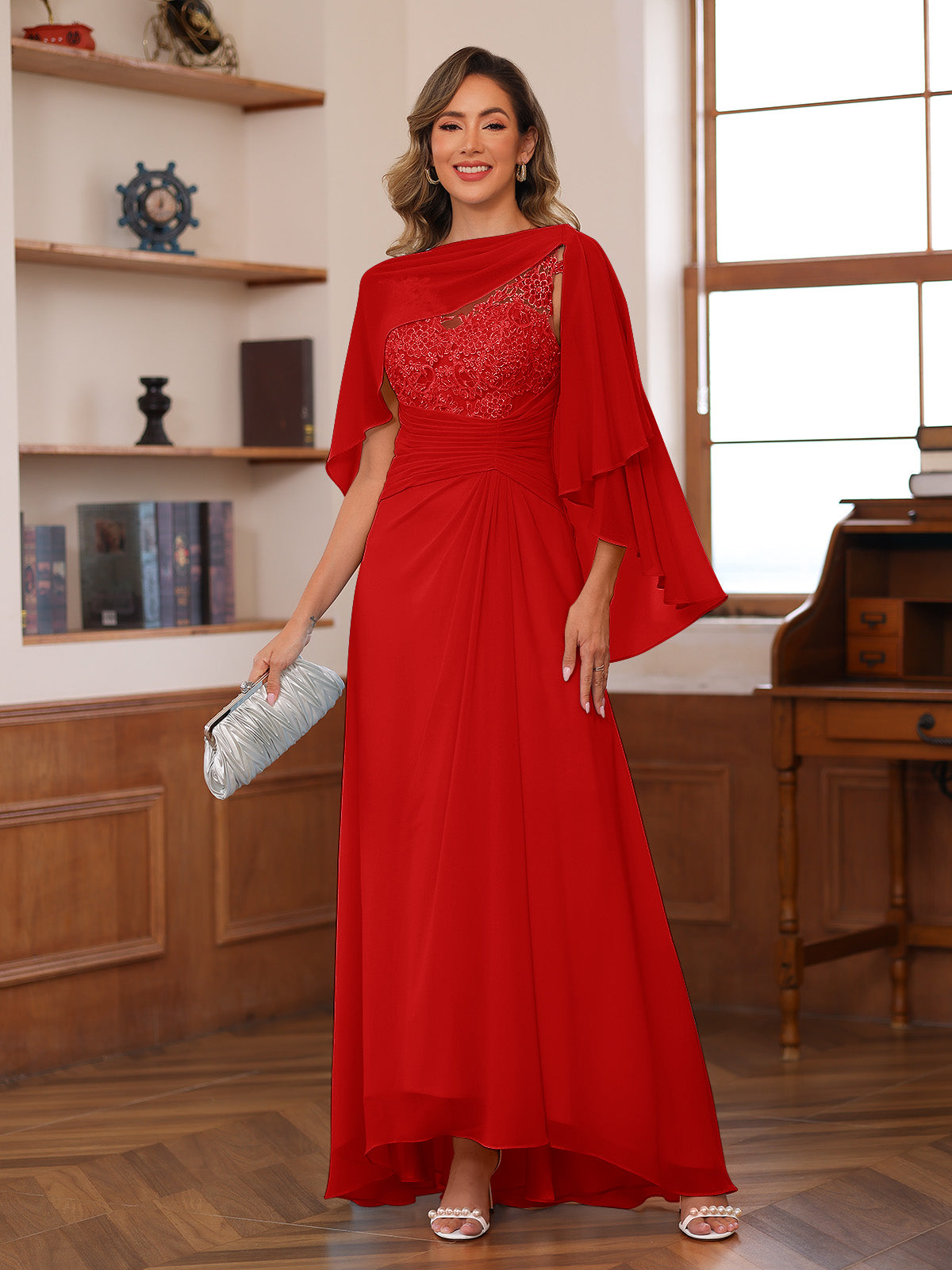 Olivia Grace Red front view mother of the bride dress