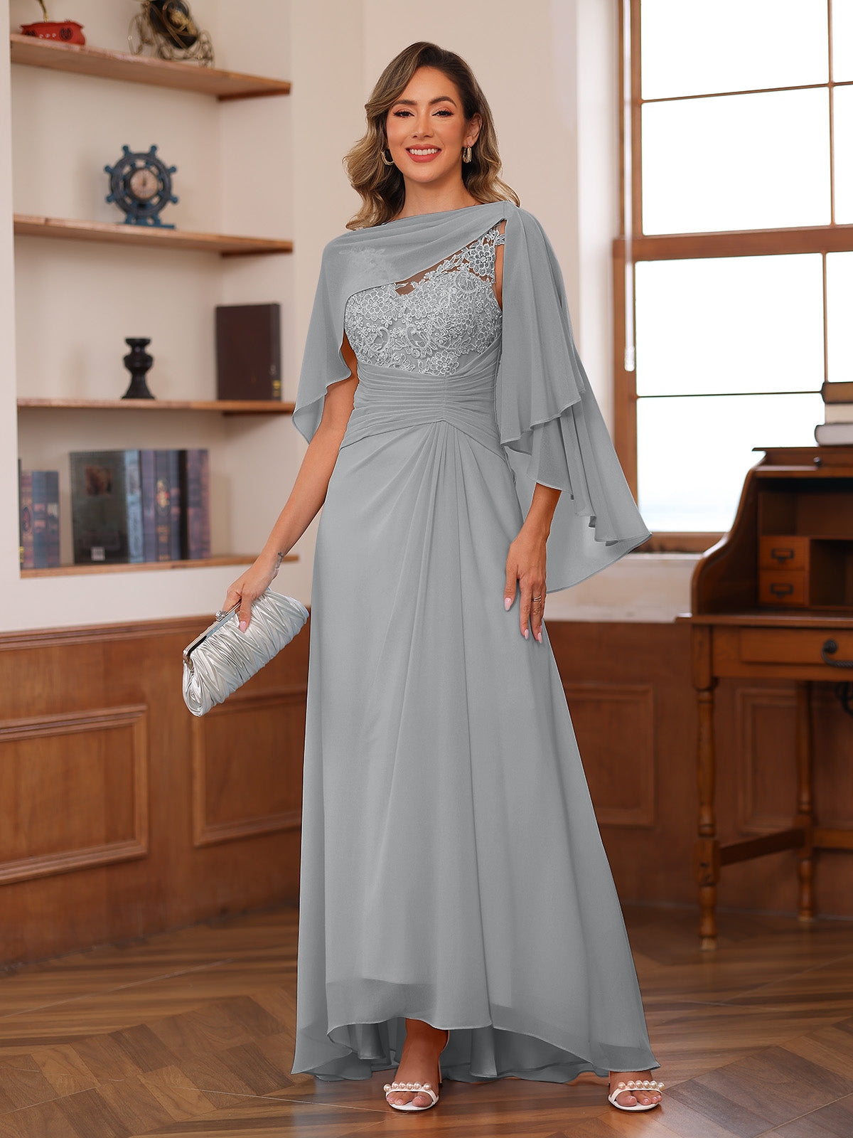 Opaline Silver front view wedding guest dress