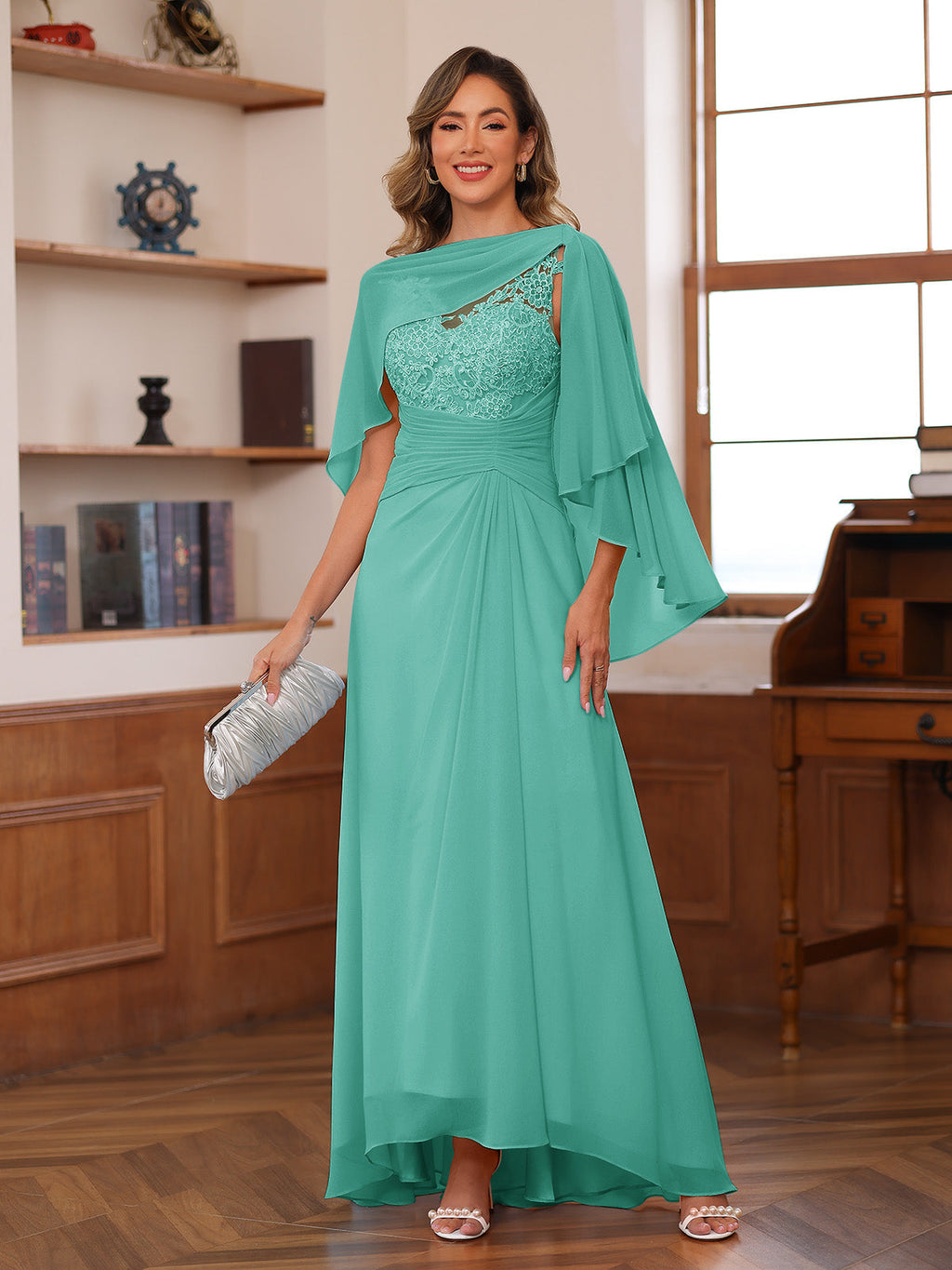 Opaline Pool Blue back view wedding guest dress