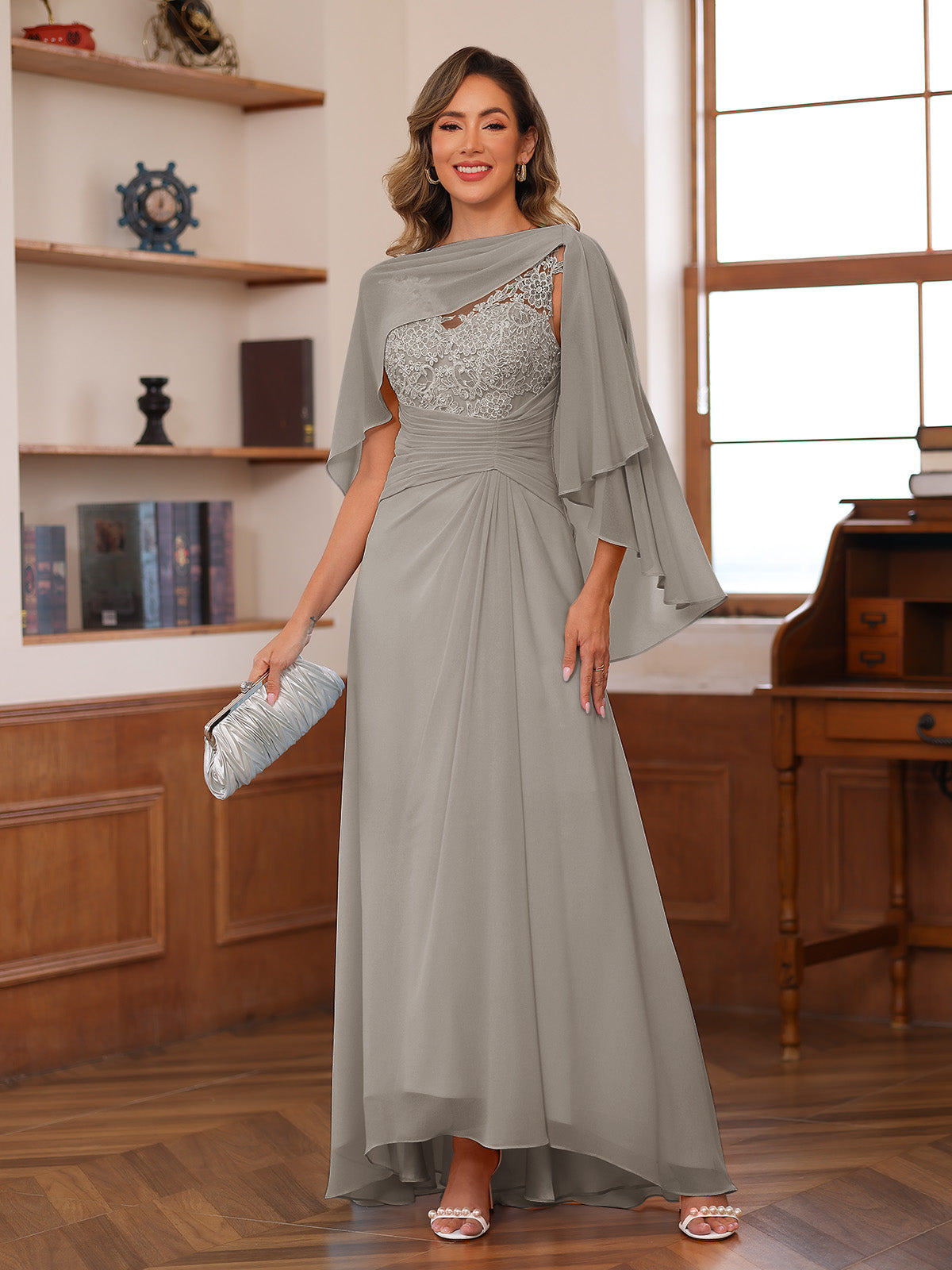 Opaline Taupe front view wedding guest dress