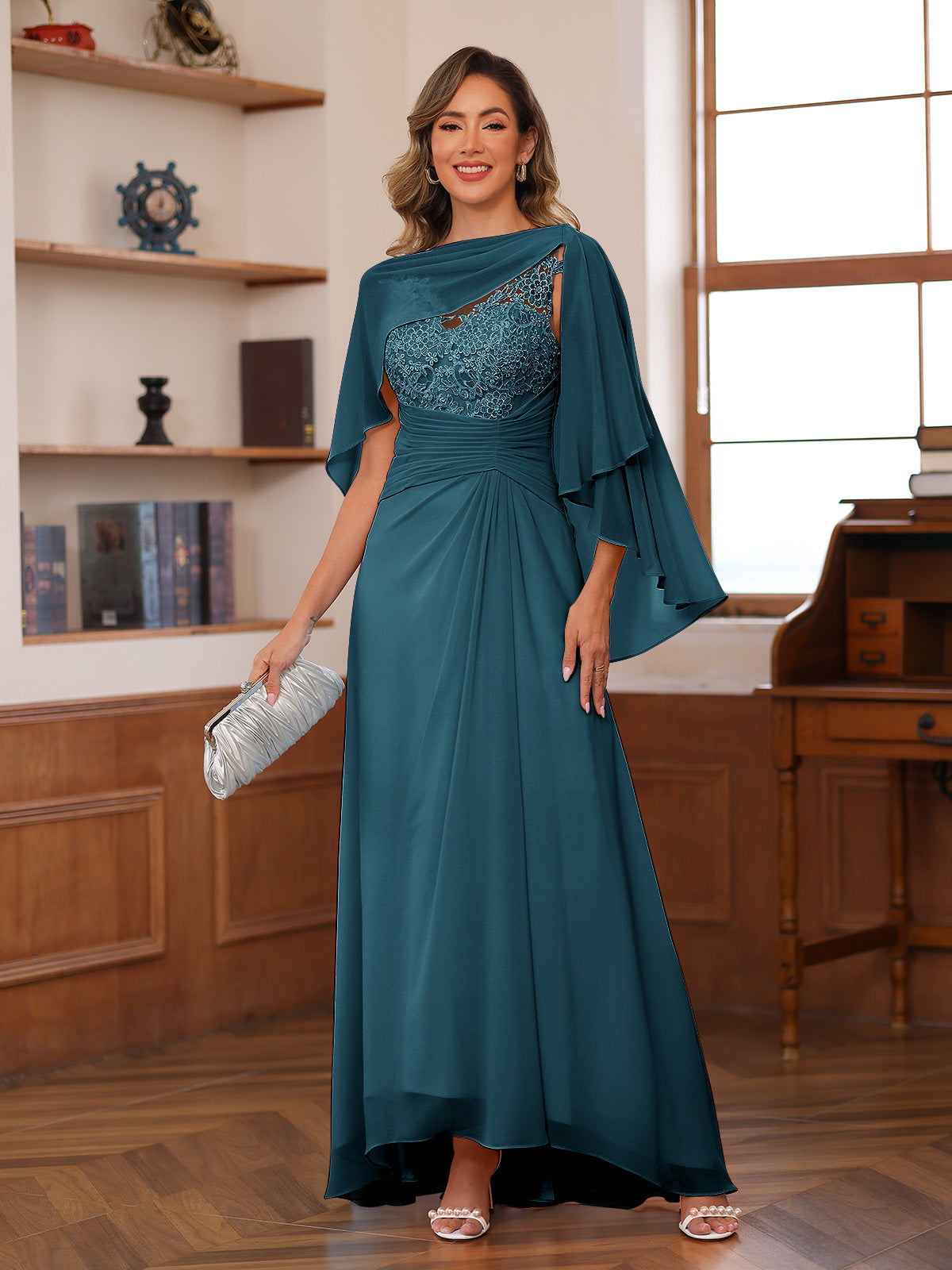 Olivia Grace Teal front view mother of the bride dress