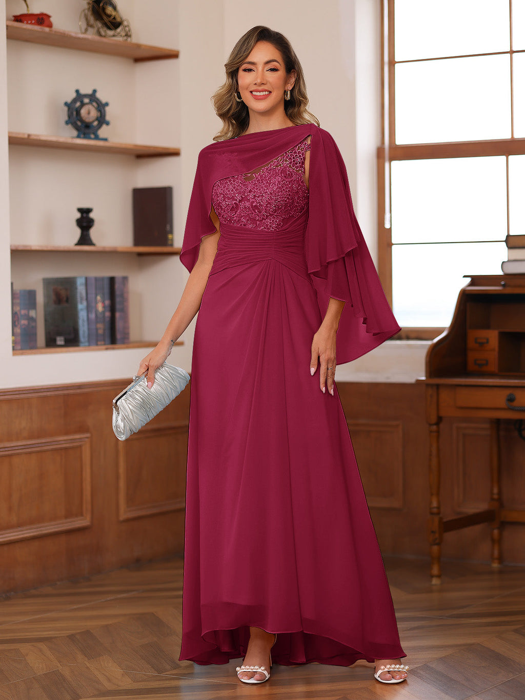 Opaline Burgundy side view wedding guest dress