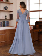 Celine dusty blue back view mother of the bride dress