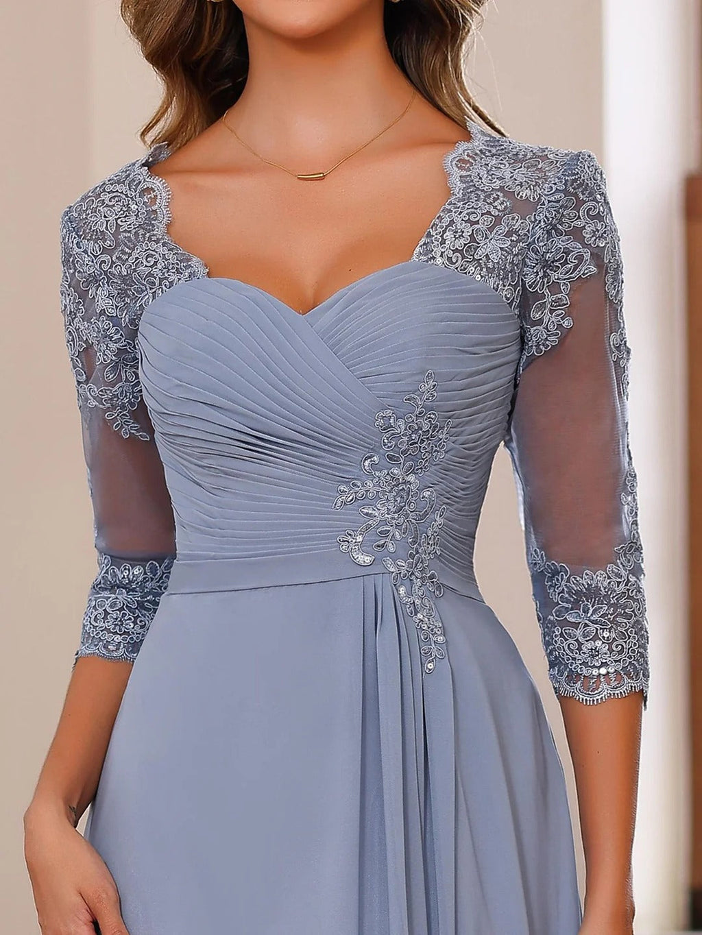 Philomena Rose Dusty Blue fabric detail mother of the bride dress