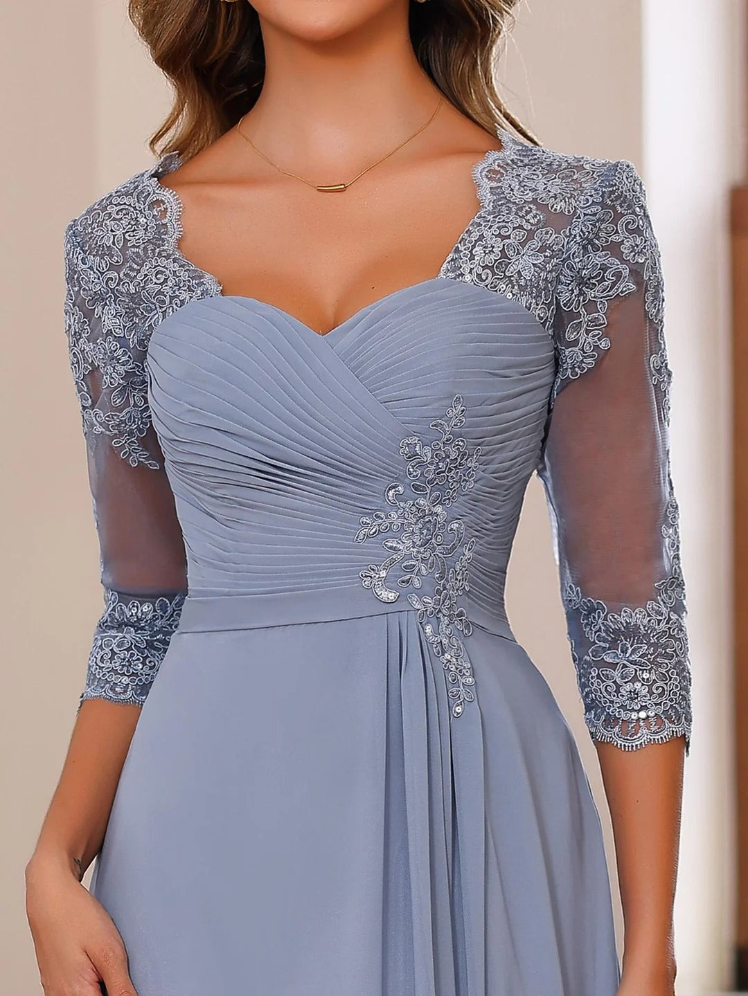 Philomena Rose Dusty Blue fabric detail mother of the bride dress