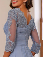 Celine dusty blue fabric detail mother of the bride dress
