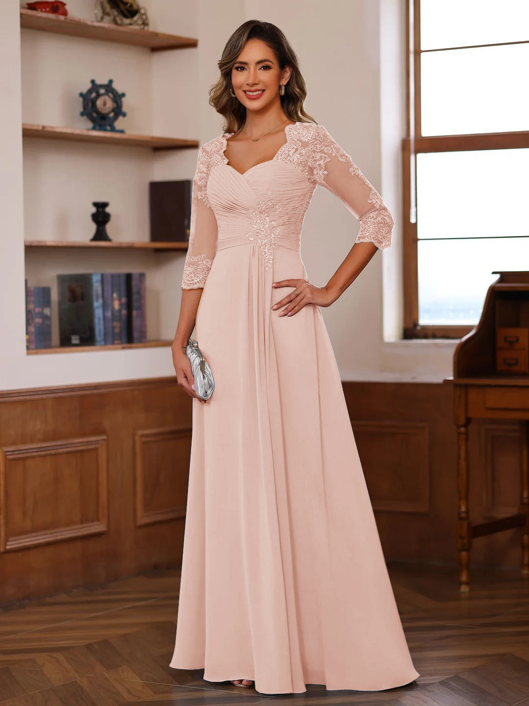 Celine blush front view mother of the bride dress